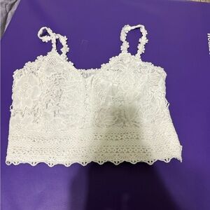 White Lace Cropped Tank Top